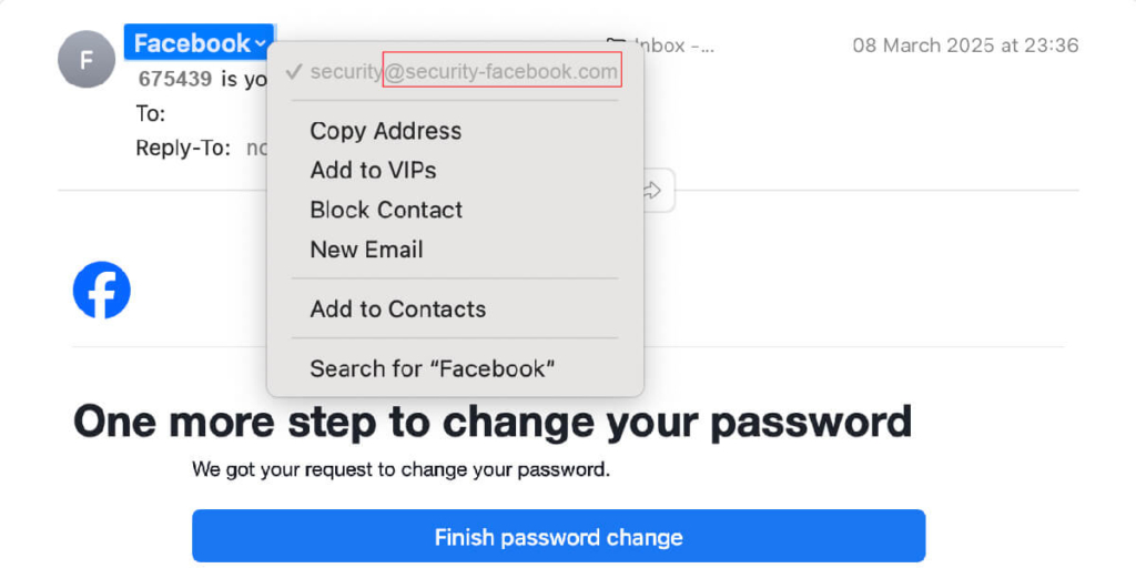 prevent facebook hacking fake email