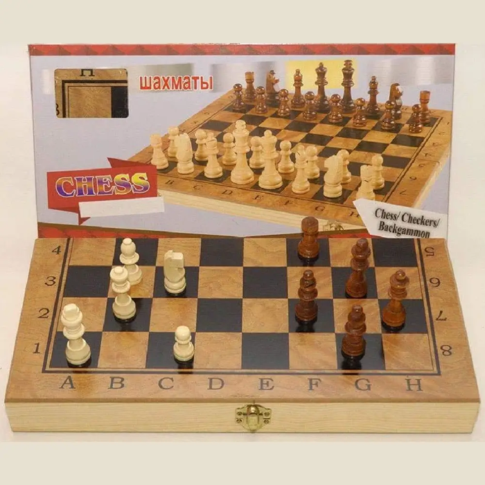 Wood Chess Board Set Checkers Backgammon