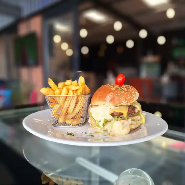 Cheddar Melt Burger with Fries