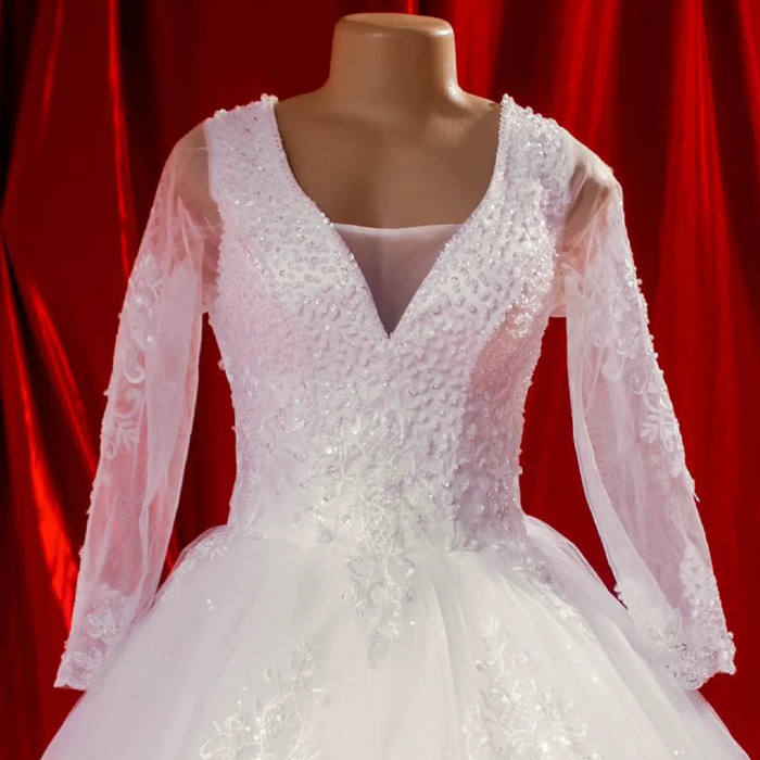 Long Tail Wedding Gown SBCWG07 closeup